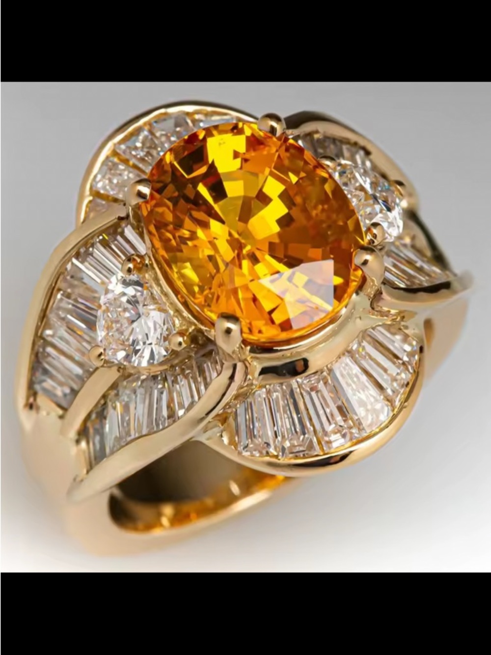 Gold Plated Ring with Oval Simulated Citrine and Simulated Diamond Accents